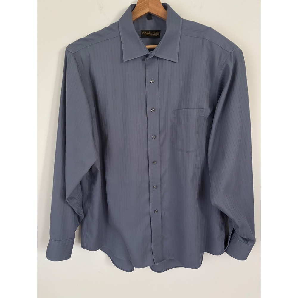 Donald J Trump Signature Dress Shirt Blue Grey Stripe 17.5 36/37 Cotton